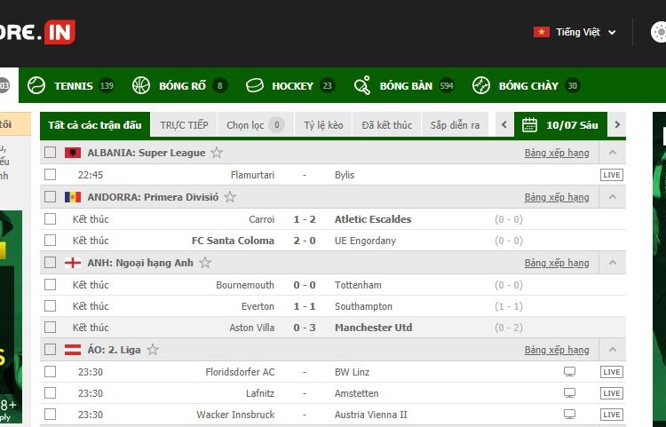 Livescore Bóng Đá – Cập Nhật Tỉ Số Bóng Đá, Thể Thao Mới Nhất Hàng Ngày